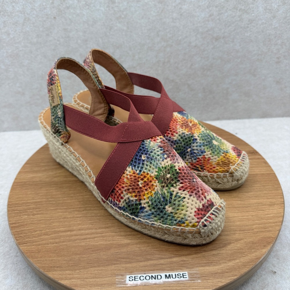 Toni Pons Telva Espadrille Wedge‎ Sandals Size 37 6.5 Multi Color Floral Boho